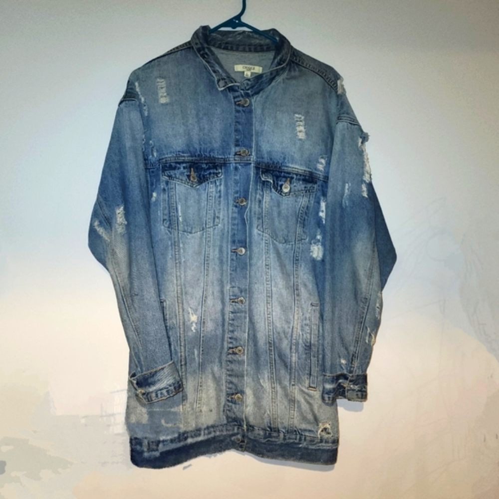 CHIQLE Premium Distressed Blue Denim Jacket L